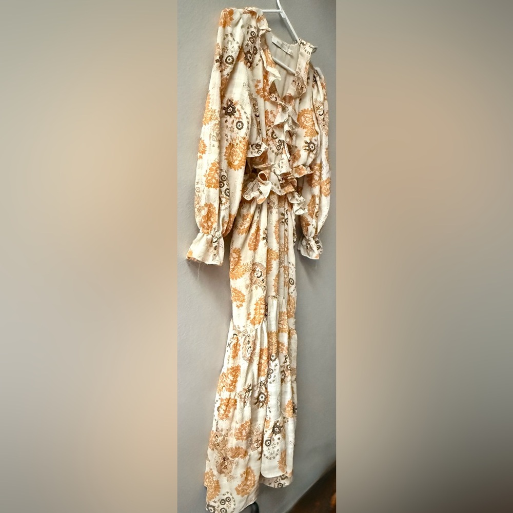 Anthropologie Bishop + Young Cream/Yellow/Gold Print Cut Out Sides Dress Sz. S - Picture 3 of 10
